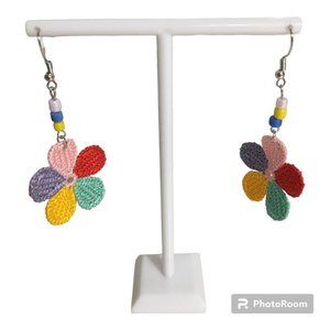 Colorful crotched flower dangle earrings